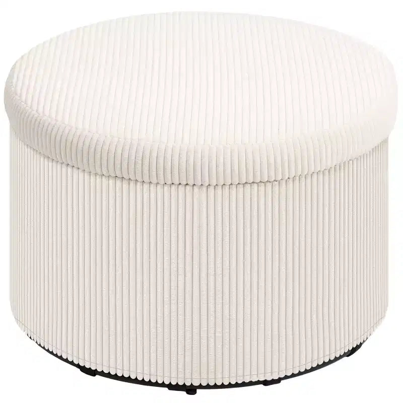 Storage Ottoman with Lid, 24 Inches Round Pouf Ottoman with Storage, Upholstered Corduroy Foot Rest Stool for Living Room, Bedroom
