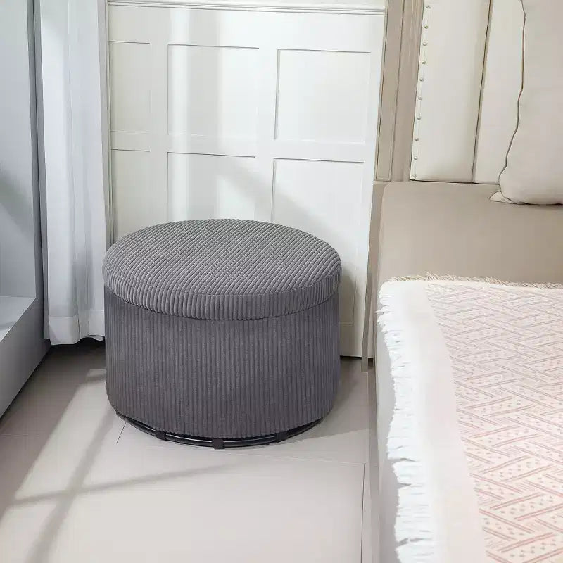 Storage Ottoman with Lid, 24 Inches Round Pouf Ottoman with Storage, Upholstered Corduroy Foot Rest Stool for Living Room, Bedroom