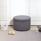 Aufbewahrungshocker mit Deckel, runder Pouf-Hocker mit 24 Zoll Durchmesser und Stauraum, gepolsterter Cord-Fußhocker für Wohnzimmer und Schlafzimmer