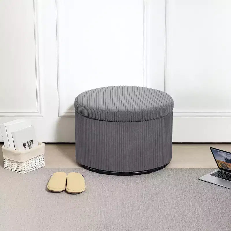 Storage Ottoman with Lid, 24 Inches Round Pouf Ottoman with Storage, Upholstered Corduroy Foot Rest Stool for Living Room, Bedroom