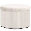HOMCOM Storage Ottoman with Lid, 24 Inches Round Pouf Ottoman with Storage, Upholstered Corduroy Foot Rest Stool for Living Room, Bedroom