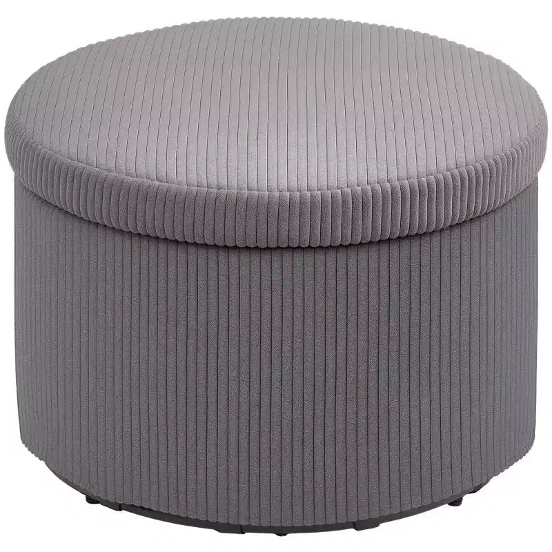 Storage Ottoman with Lid, 24 Inches Round Pouf Ottoman with Storage, Upholstered Corduroy Foot Rest Stool for Living Room, Bedroom