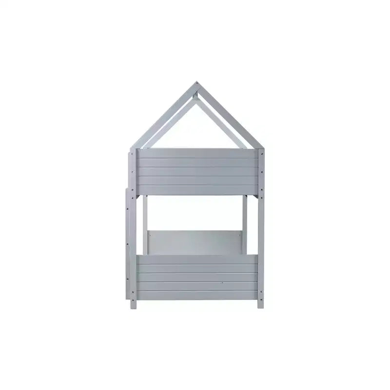 Twin Over Twin House Floor Bunk Bed with Headboards, Footboards, Guardrails and Ladder