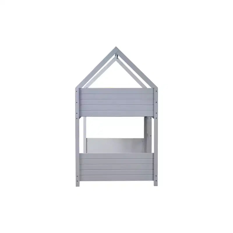 Twin Over Twin House Floor Bunk Bed with Headboards, Footboards, Guardrails and Ladder