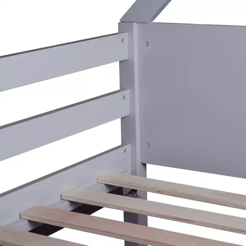 Twin Over Twin House Floor Bunk Bed with Headboards, Footboards, Guardrails and Ladder