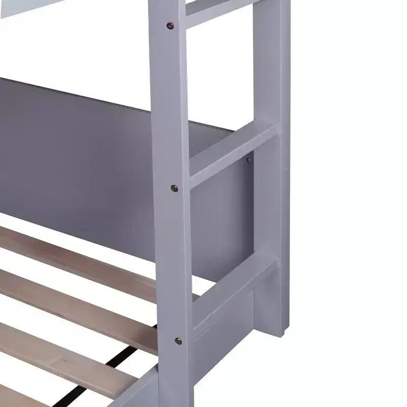 Twin Over Twin House Floor Bunk Bed with Headboards, Footboards, Guardrails and Ladder