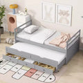 Twin Size Pine Wood Bed with Headboard, Footboard, Trundle and Three Storage Drawers