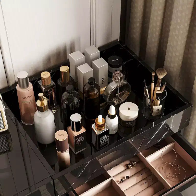 Gloss Dresser with Marble Accents 6 Drawers Storage Cabinet for Bedroom, Living Room, and Kitchen