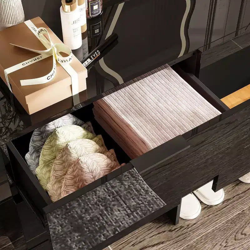 Gloss Dresser with Marble Accents 6 Drawers Storage Cabinet for Bedroom, Living Room, and Kitchen