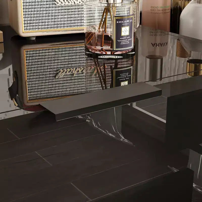 Gloss Dresser with Marble Accents 6 Drawers Storage Cabinet for Bedroom, Living Room, and Kitchen