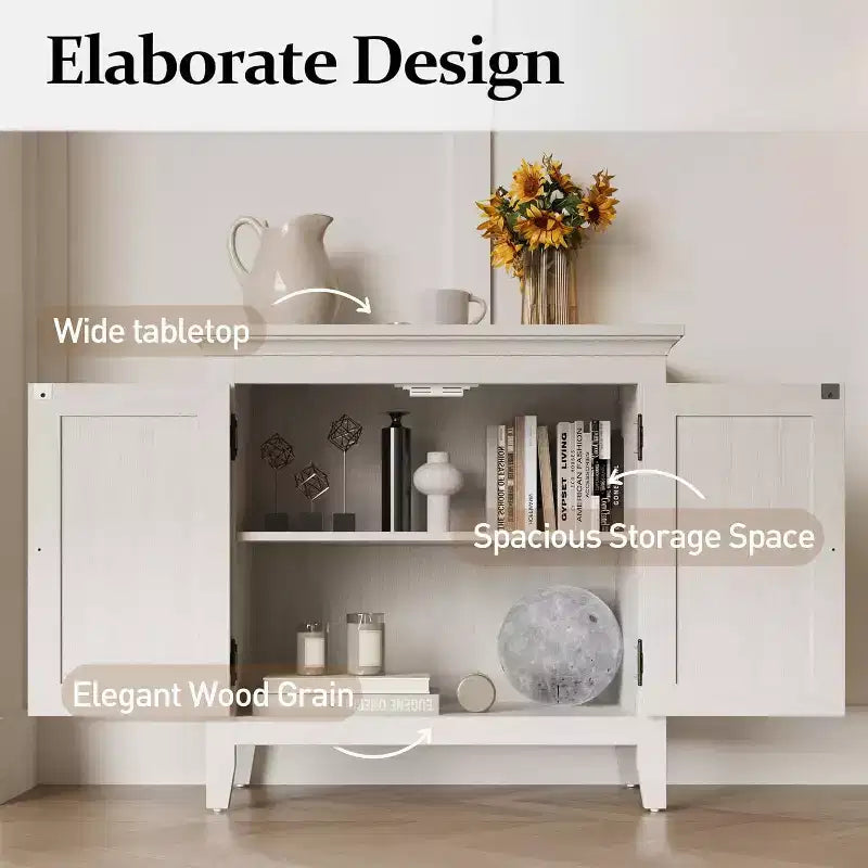 Storage Cabinet, Kitchen Sideboard Cabinet with Rattan Decor Doors, Accent Buffet Cabinet with Adjustable Storage Shelf