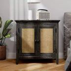 Aufbewahrungsschrank, Küchen-Sideboard mit Türen in Rattanoptik, dekorativer Buffetschrank mit verstellbarem Einlegeboden