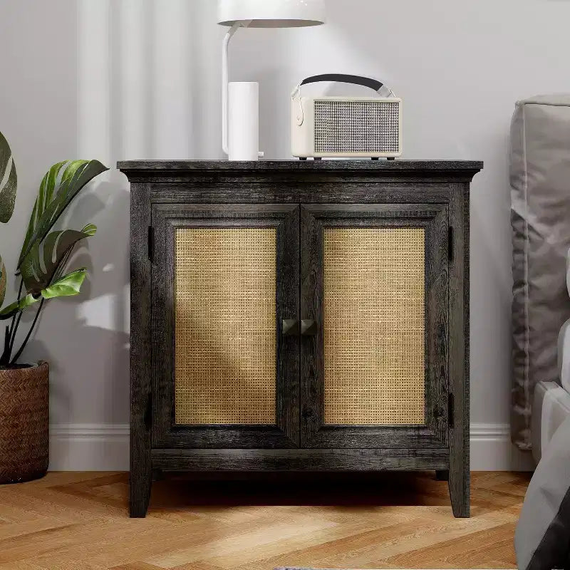 Storage Cabinet, Kitchen Sideboard Cabinet with Rattan Decor Doors, Accent Buffet Cabinet with Adjustable Storage Shelf