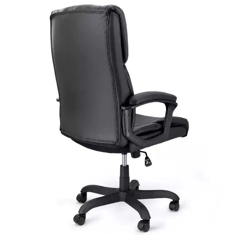 High Back Adjustable Faux Leather Office Chair in Black and Black Base