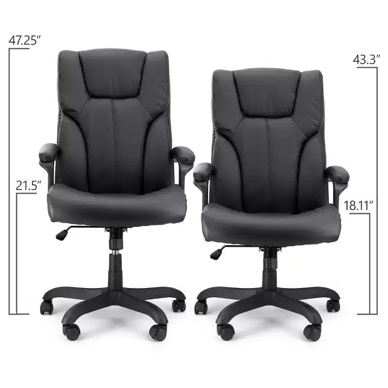 High Back Adjustable Faux Leather Office Chair in Black and Black Base