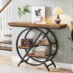 Consoletafel met 4 niveaus, haltafel van 39.37 inch met opbergplanken, sofatafel met geometrisch metalen frame
