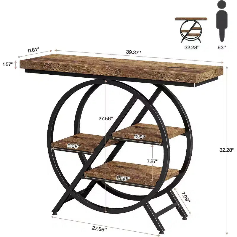 4-Tier Console Table, 39.37-Inch Entryway Table with Storage Shelves, Sofa Table with Geometric Metal Frame