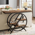 Consoletafel met 4 niveaus, haltafel van 39.37 inch met opbergplanken, sofatafel met geometrisch metalen frame