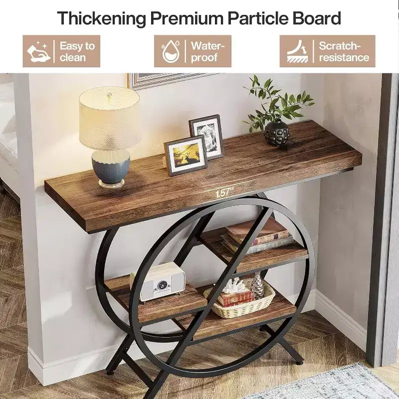 4-Tier Console Table, 39.37-Inch Entryway Table with Storage Shelves, Sofa Table with Geometric Metal Frame