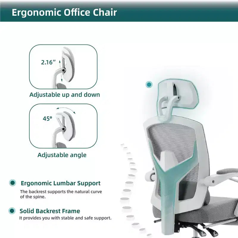 Swivel Office Chair with Retractable Footrest, Lumbar Support Pillow, and Padded Armrests for Ergonomic Comfort