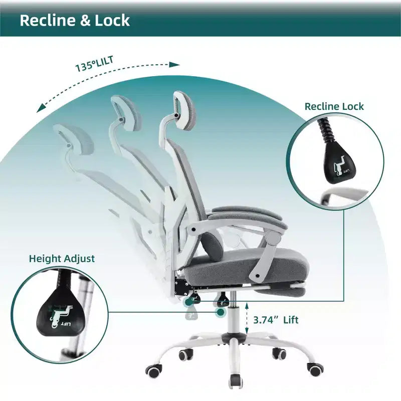 Swivel Office Chair with Retractable Footrest, Lumbar Support Pillow, and Padded Armrests for Ergonomic Comfort