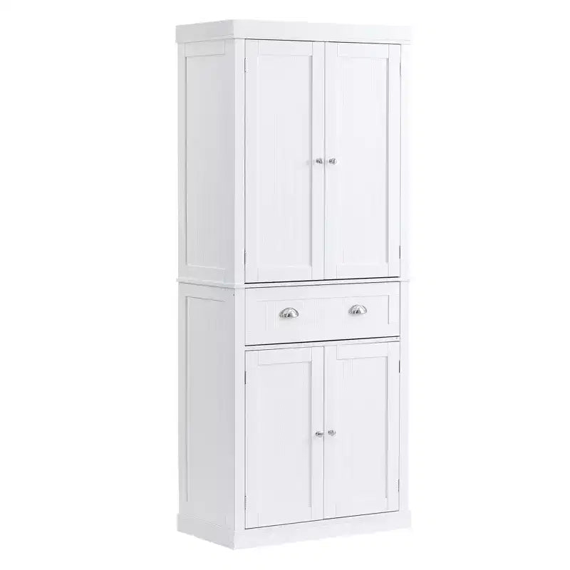 VEVOR 72 Kitchen Pantry Storage Cabinet, Freestanding Utility Cabinets with Doors, Drawer and 3 Adjustable Shelves, Buffet Pantries, White