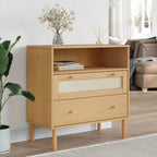Ladekast met rotanlook, bruin, 31.5x15.7x31.5, massief grenenhout