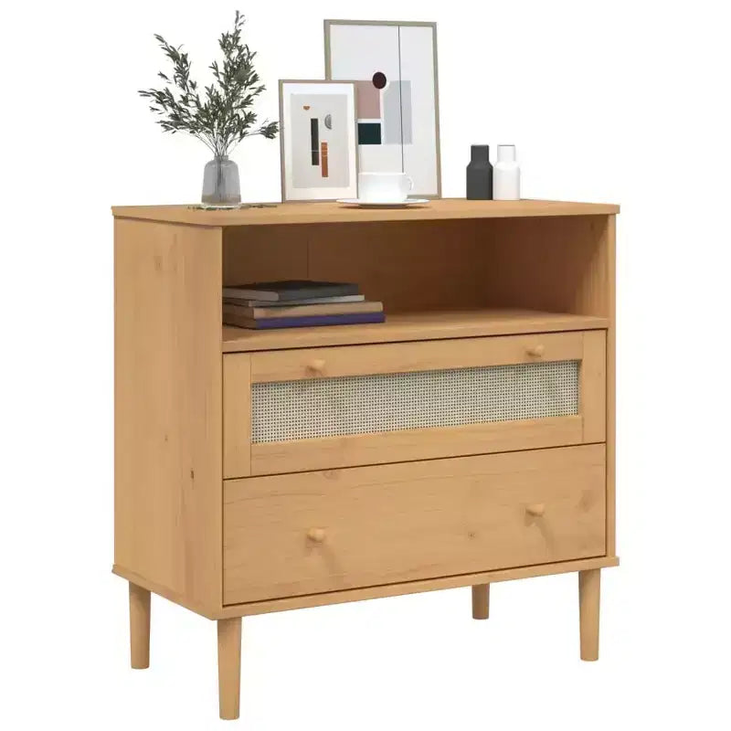 Dresser Rattan Look Brown 31.5x15.7x31.5 Solid Wood Pine