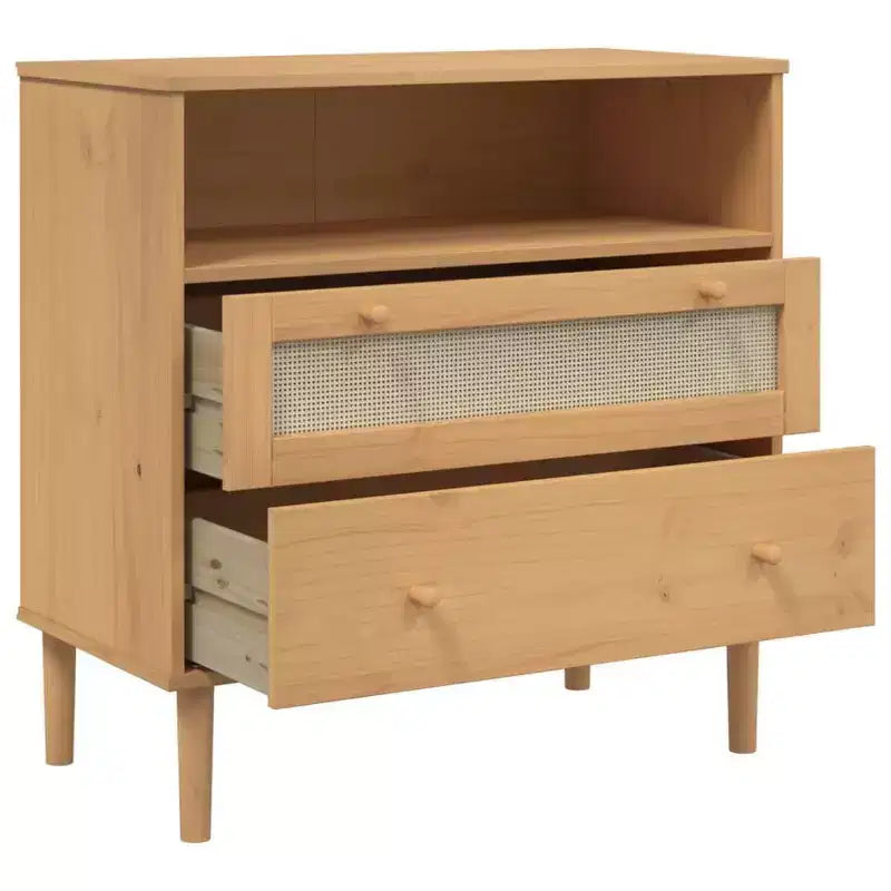 Dresser Rattan Look Brown 31.5x15.7x31.5 Solid Wood Pine