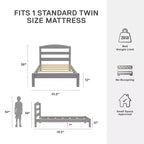 Letto a piattaforma in legno con testiera, una piazza, grigio