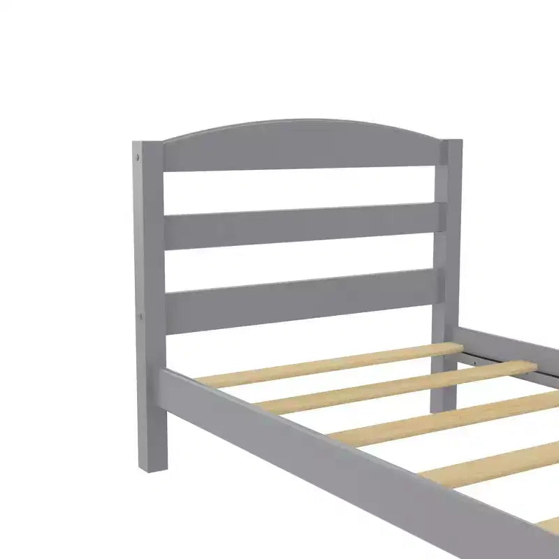 Wooden Platform Bed with Headboard, Twin, Gray