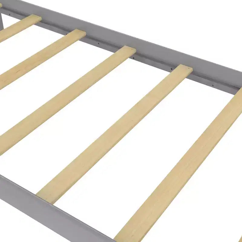 Wooden Platform Bed with Headboard, Twin, Gray
