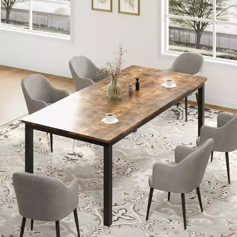 71 Inch Industrial Dining Table, Large Rectangle Kitchen Table with Metal Legs, Round Corners, Wooden Conference Tables Writing Desk for Dining Room