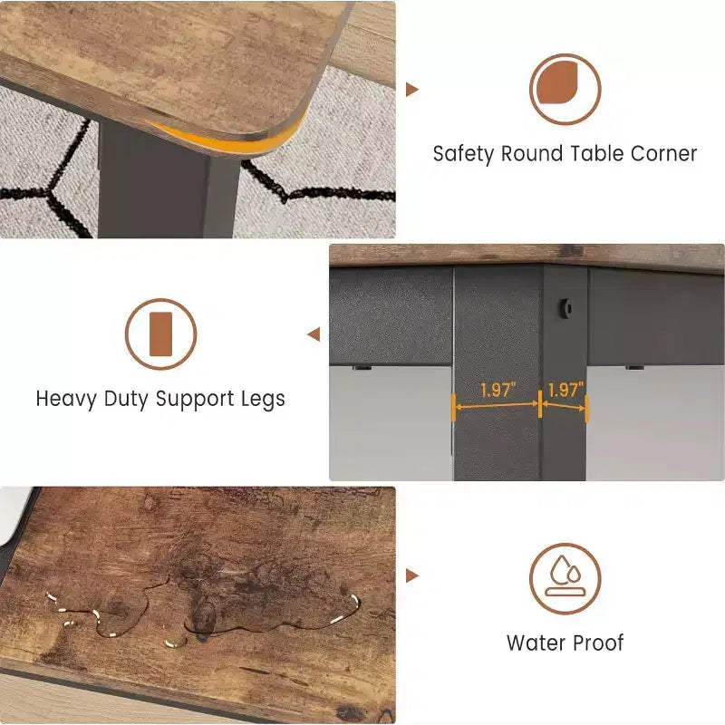 71 Inch Industrial Dining Table, Large Rectangle Kitchen Table with Metal Legs, Round Corners, Wooden Conference Tables Writing Desk for Dining Room