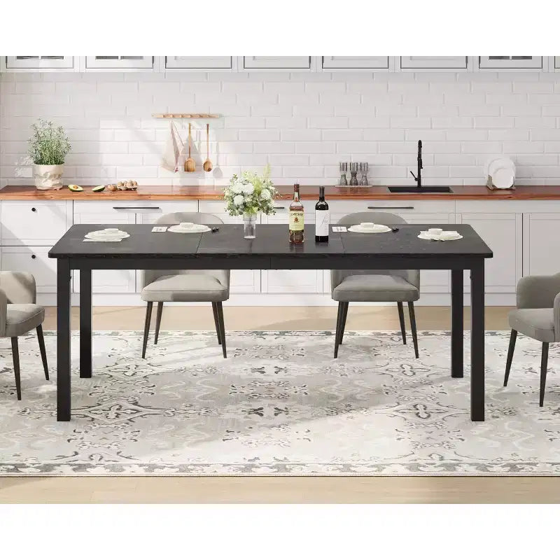 71 Inch Industrial Dining Table, Large Rectangle Kitchen Table with Metal Legs, Round Corners, Wooden Conference Tables Writing Desk for Dining Room