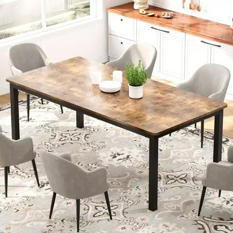 71 Inch Industrial Dining Table, Large Rectangle Kitchen Table with Metal Legs, Round Corners, Wooden Conference Tables Writing Desk for Dining Room