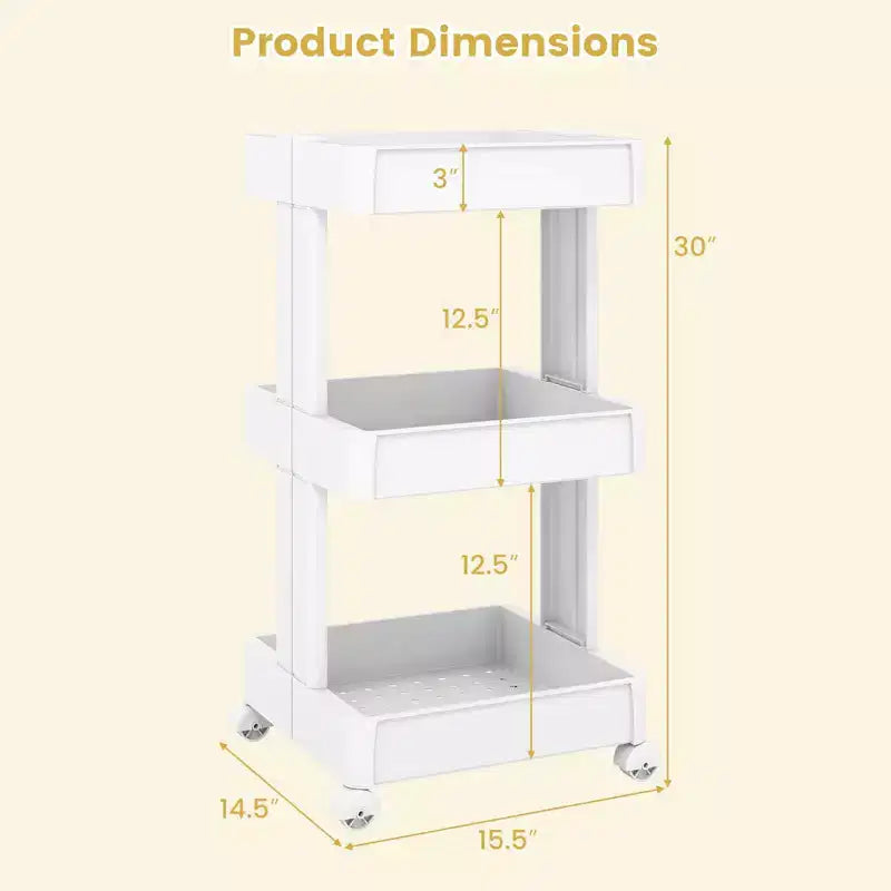 3/4/4-Tier Rolling Utility Cart with Detachable Trays and Smooth Wheels for Kitchen