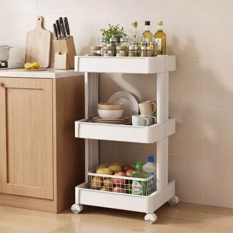 3/4/4-Tier Rolling Utility Cart with Detachable Trays and Smooth Wheels for Kitchen