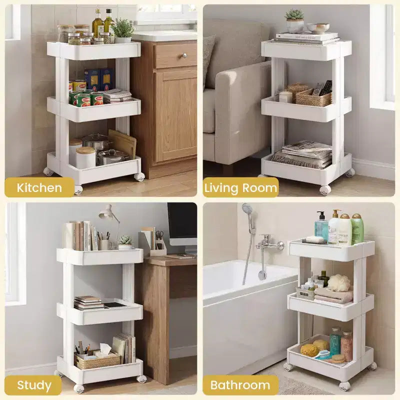 3/4/4-Tier Rolling Utility Cart with Detachable Trays and Smooth Wheels for Kitchen