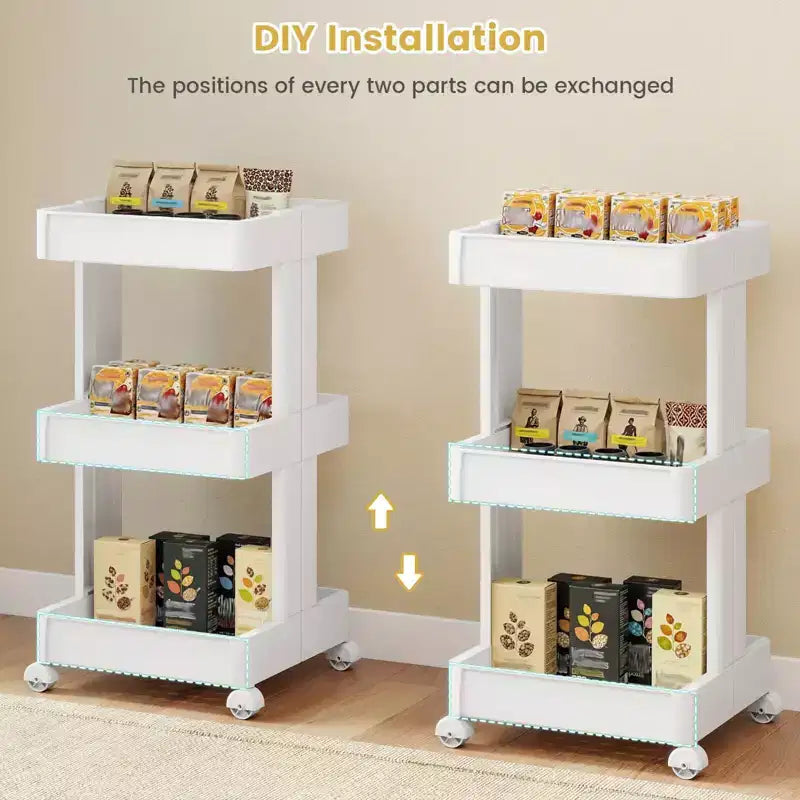 3/4/4-Tier Rolling Utility Cart with Detachable Trays and Smooth Wheels for Kitchen