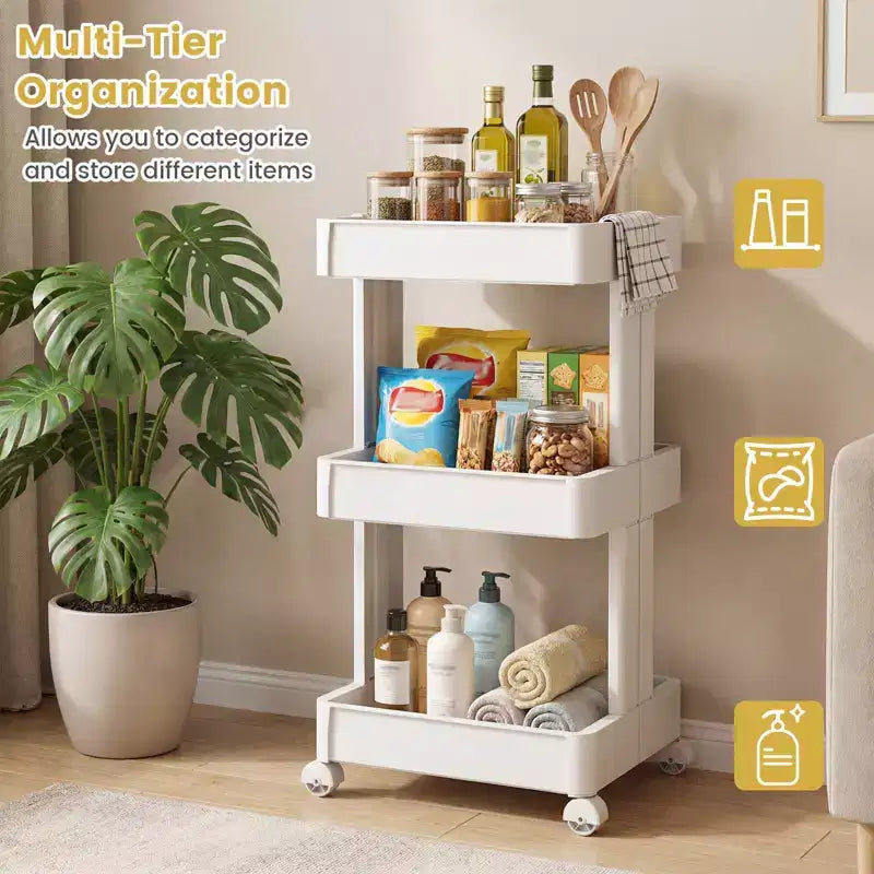 3/4/4-Tier Rolling Utility Cart with Detachable Trays and Smooth Wheels for Kitchen