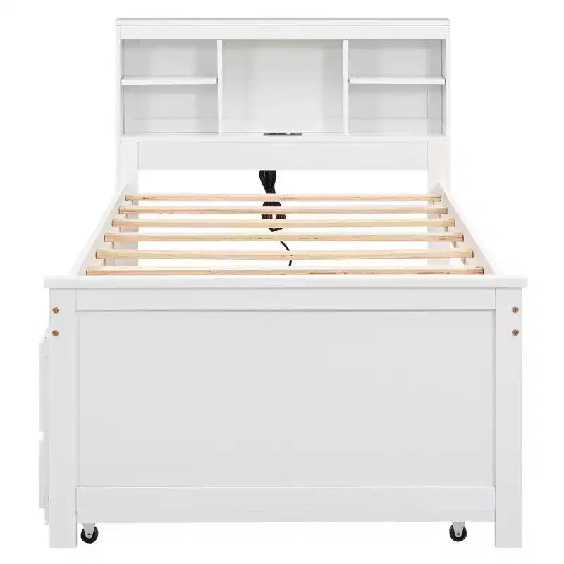 Platform Bed with Storage Headboard, USB, Twin Size Trundle and 3 Drawers