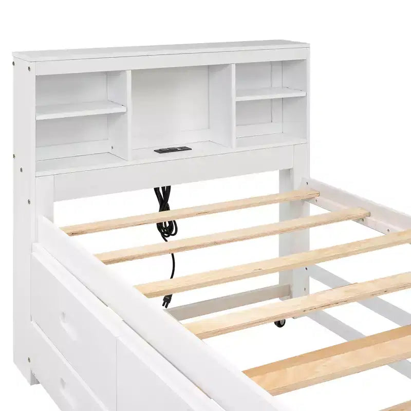 Platform Bed with Storage Headboard, USB, Twin Size Trundle and 3 Drawers