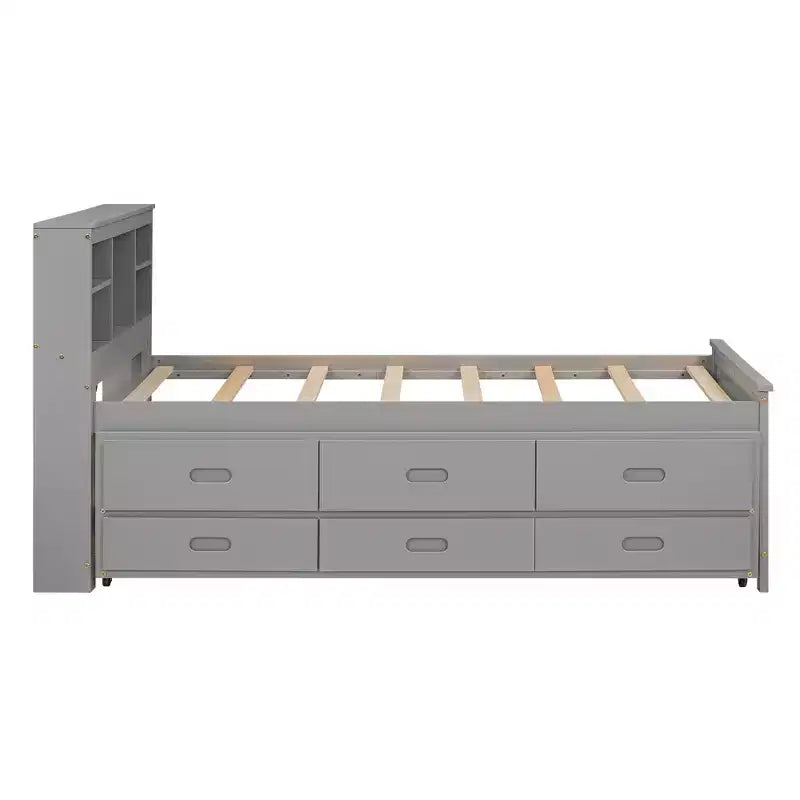Platform Bed with Storage Headboard, USB, Twin Size Trundle and 3 Drawers