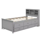 Letto con base rialzata e testiera contenitore, USB, letto estraibile singolo e 3 cassetti