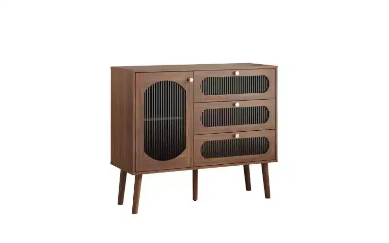 Decorative cabinet with 3 drawers and cabinet doors, wooden storage cabinet with shelves, suitable for living rooms, natural wood