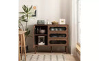 Decoratieve kast met 3 laden en kastdeuren, houten opbergkast met planken, geschikt voor woonkamers, naturel hout