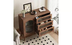 Decoratieve kast met 3 laden en kastdeuren, houten opbergkast met planken, geschikt voor woonkamers, naturel hout