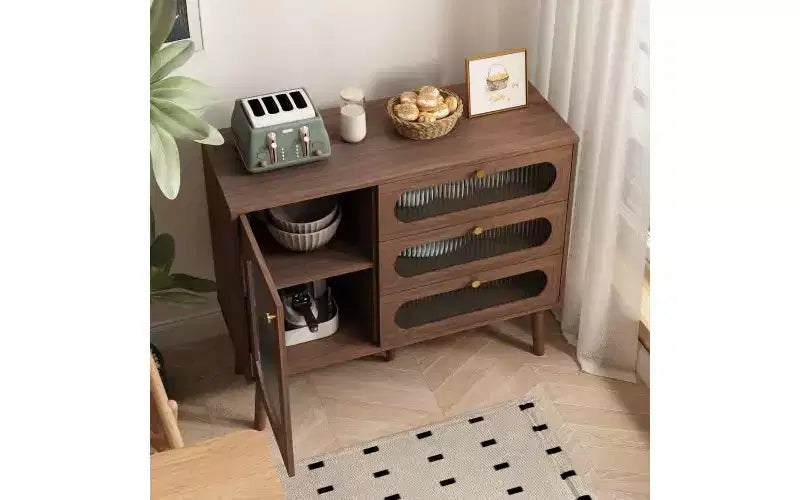 Decorative cabinet with 3 drawers and cabinet doors, wooden storage cabinet with shelves, suitable for living rooms, natural wood