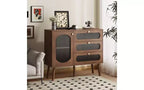 Decoratieve kast met 3 laden en kastdeuren, houten opbergkast met planken, geschikt voor woonkamers, naturel hout